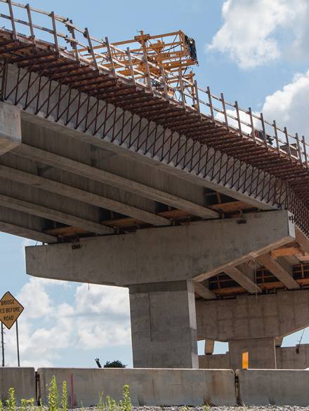 Curved section of bridge overpass under construction in metro Atlanta area